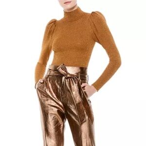 Alice + Olivia Issa Gathered Wool-blend Turtleneck Camel Metallic XS